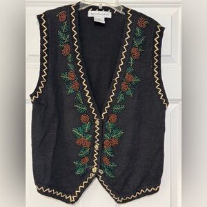 Women’s Vintage Ivy Collectibles Fall Winter Beaded Cotton Blend Vest Small